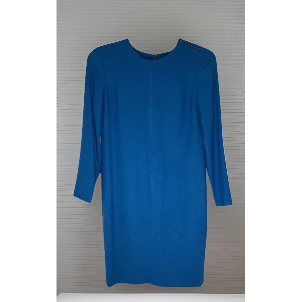 Sz 8 Ladies Midi Dress Blue Lined Maggie London Dress Made In USA Career Classy